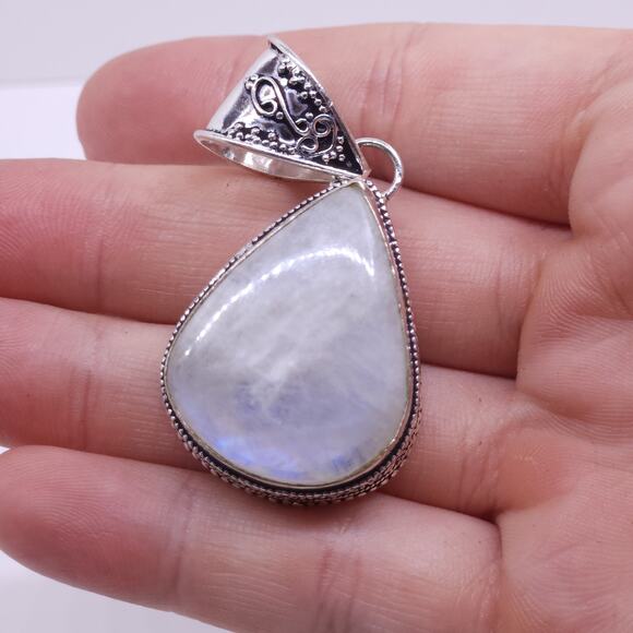 Elegant Moonstone Teardrop Pendant with Ornate Bail – 20-Inch Chain - Picture 1 of 14